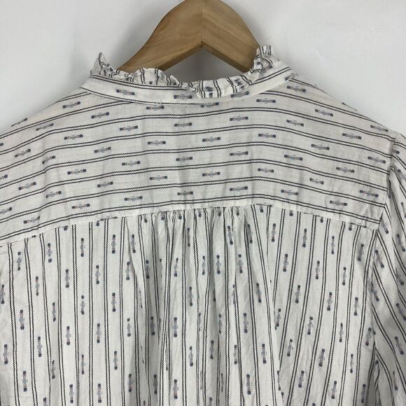 LOFT Top Size XL White Clip Ruffle Stripe Long Sleeve Shirt Button Up Prairie - Picture 5 of 7